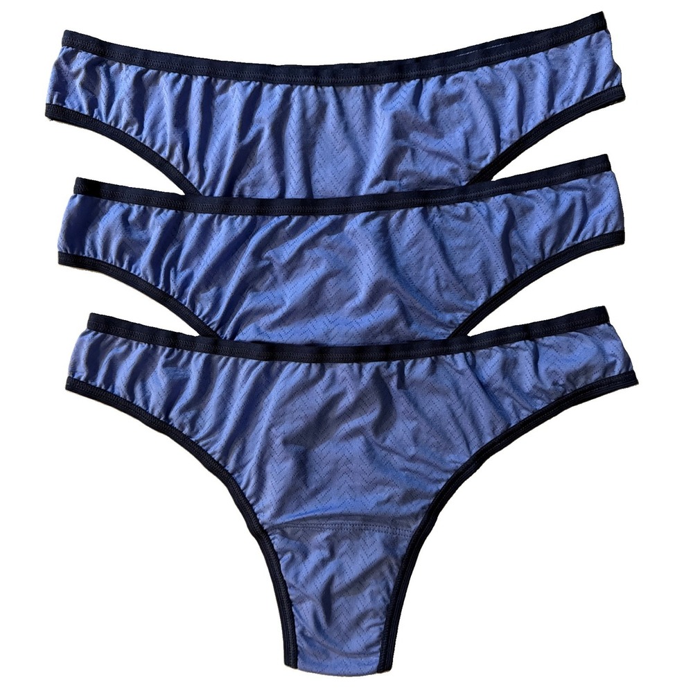 Hanky Panky MoveCalm Natural Rise Thong 3-Pack Size M Periwinkle Blue/Navy NWT